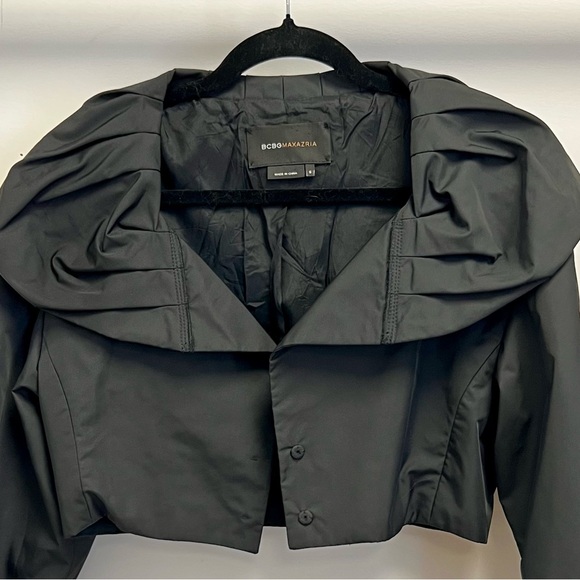 BCBGMAXAZRIA Cropped Black Jacket Dramatic Collar Balloon Sleeve - Picture 4 of 4